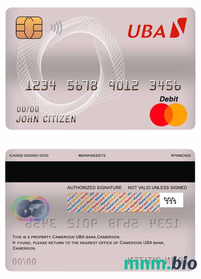 Cameroon UBA bank master debet karta przykład w formacie PSD
